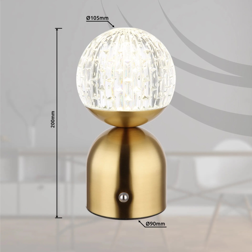 Globo - Dimbaar LED touch tafellampje LED/2,5W/3,7V 2700/4000/6500K 1800 mAh USB messing