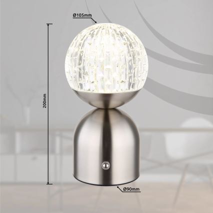 Globo - Dimbaar LED touch tafellampje LED/2,5W/3,7V 2700/4000/6500K 1800 mAh USB mat chroom