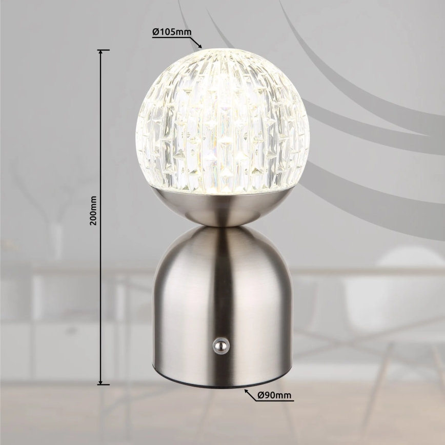 Globo - Dimbaar LED touch tafellampje LED/2,5W/3,7V 2700/4000/6500K 1800 mAh USB mat chroom