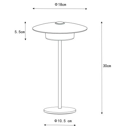 Globo - LED buiten oplaadbare aanraaktafellamp LED/3W/3,7V 1800/2700/3000K IP44 1800 mAh grijs