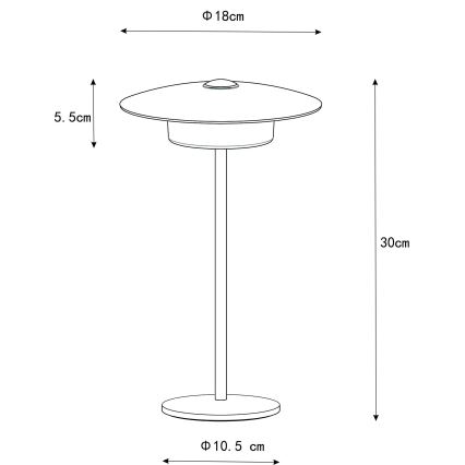 Globo - LED Buiten oplaadbaar aanraken tafellamp LED/3W/3,7V 1800/2700/3000K IP44 1800 mAh wit