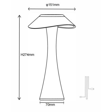 Globo - LED Dimbare oplaadbare tafellamp LED/2,5W/3,7V 1200mAh 2700K/4500K/6500K goud