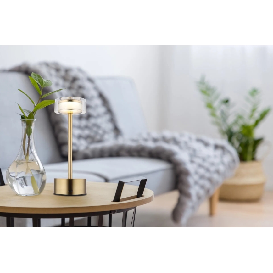 Globo - LED Dimbare oplaadbare touch tafellamp LED/2,5W/3,7V 2700/4000/6500K 1800mAh messing