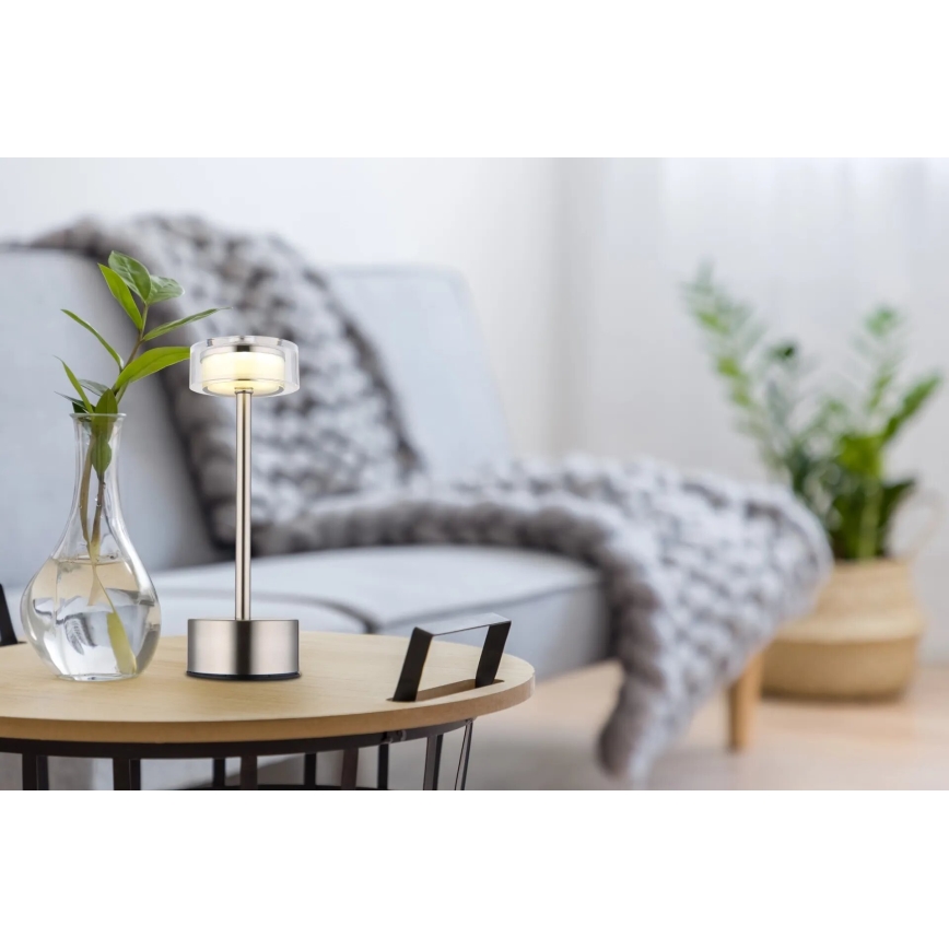Globo - LED Dimbare oplaadbare touch tafellamp LED/2,5W/3,7V 2700/4000/6500K 1800mAh mat chroom