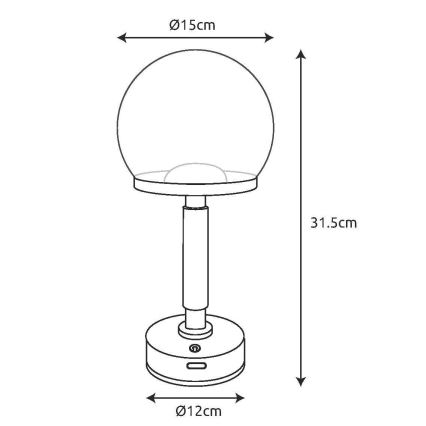 Globo - LED Dimbare oplaadbare touch tafellamp LED/2,5W/5V 1800mAh 2700/4000/6500K zwart