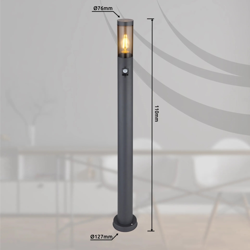 Globo - Sensorlamp voor buiten 1xE27/15W/230V IP44 110 cm zwart