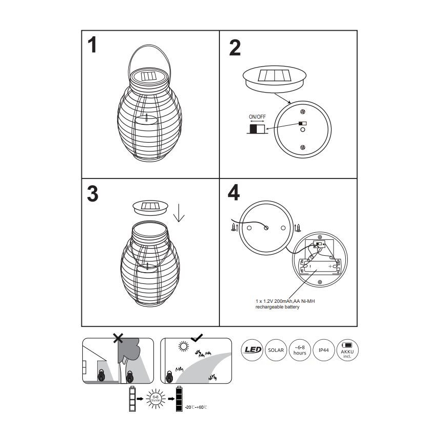 Globo - LED Solar lamp LED/0,06W/3,2V IP44 200 mAh rotan