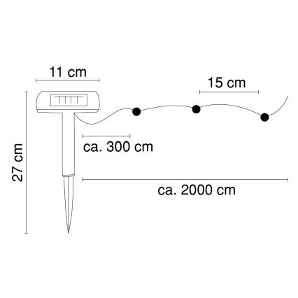 Globo - LED Solar ketting 20 m 120xLED/2,4V 2xAAA IP44