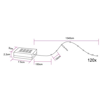 Globo - LED-zonneslinger 120xLED/3,2V IP44 13,4 m 600 mAh