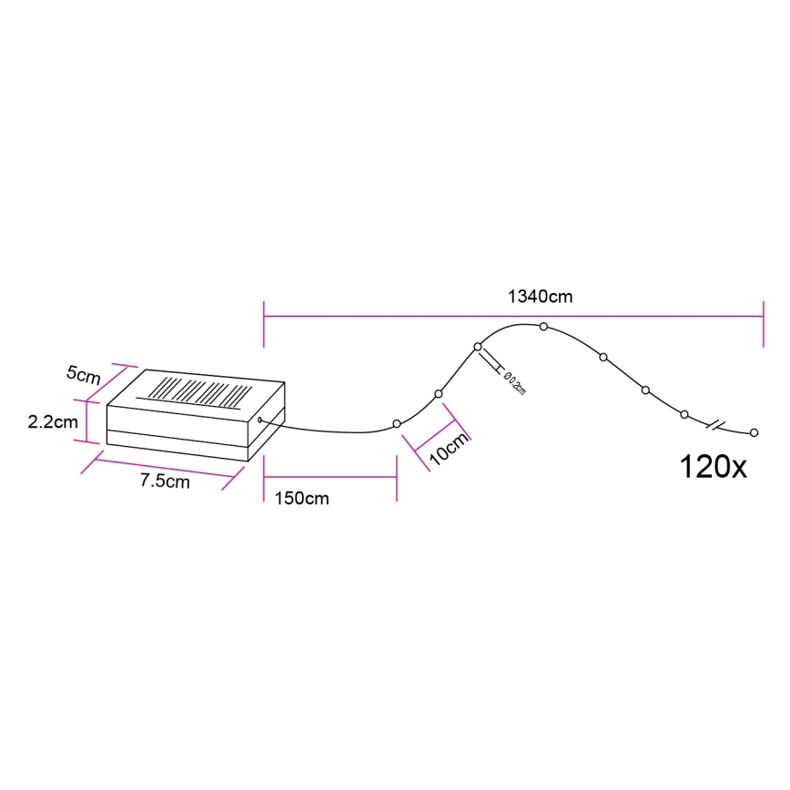 Globo - LED-zonneslinger 120xLED/3,2V IP44 13,4 m 600 mAh