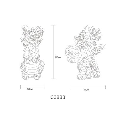 Globo - LED Zonne-energie decoratie LED/0,02W/3V IP44 draak 300 mAh