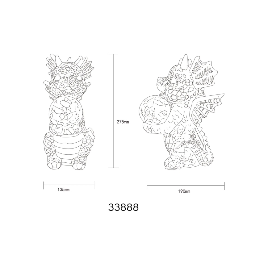 Globo - LED Zonne-energie decoratie LED/0,02W/3V IP44 draak 300 mAh