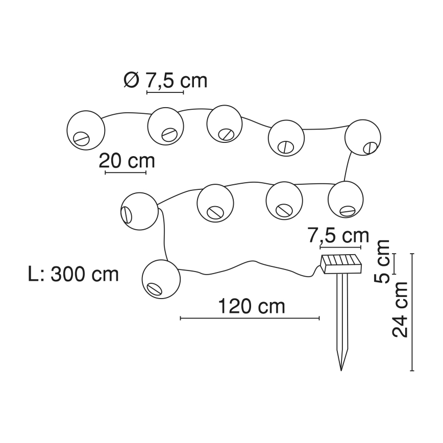 Globo - LED Solar ketting 10xLED/0,06W/1,2V IP44
