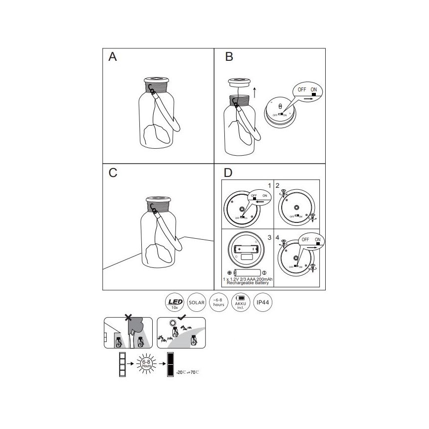 Globo - LED-lamp op zonne-energie LED/0,6W/3,2V IP44