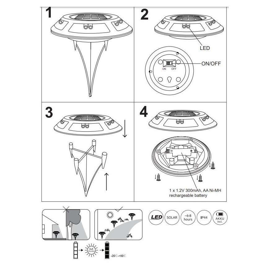 Globo - SET 2x LED Solar lamp LED/0,72W/3V 3200K IP44 300 mAh