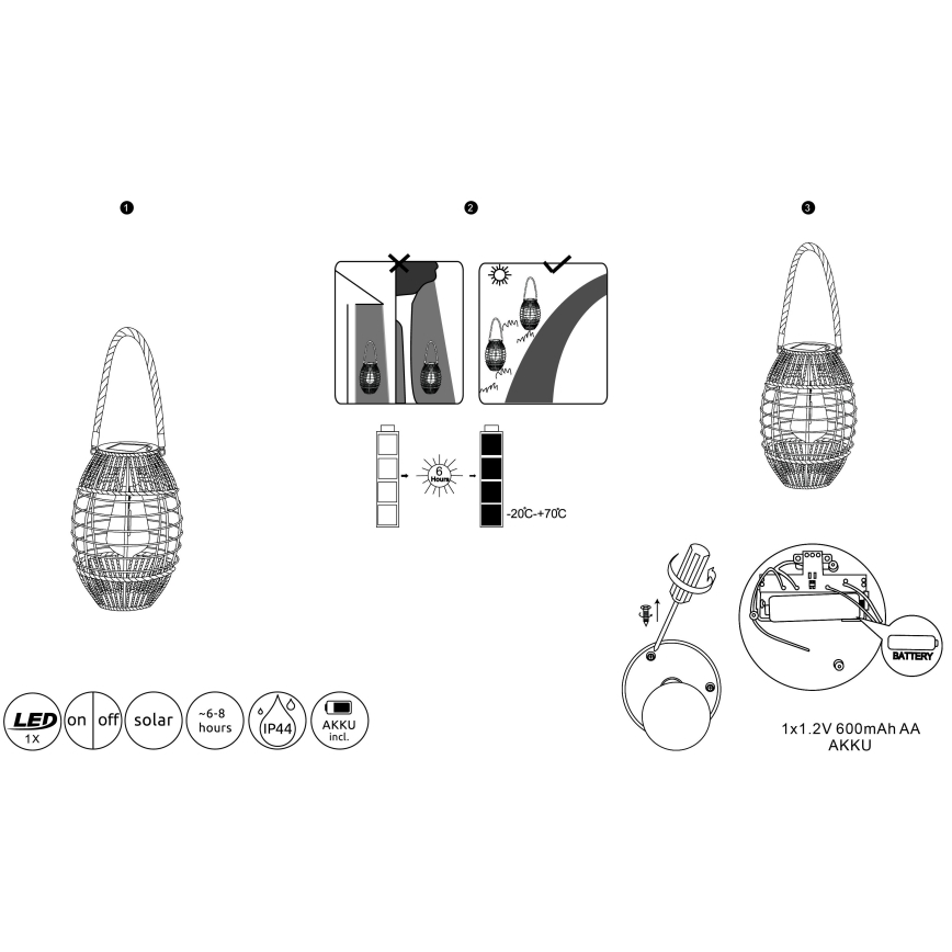 Globo - LED Solar lamp LED/2W/3V IP44 600 mAh
