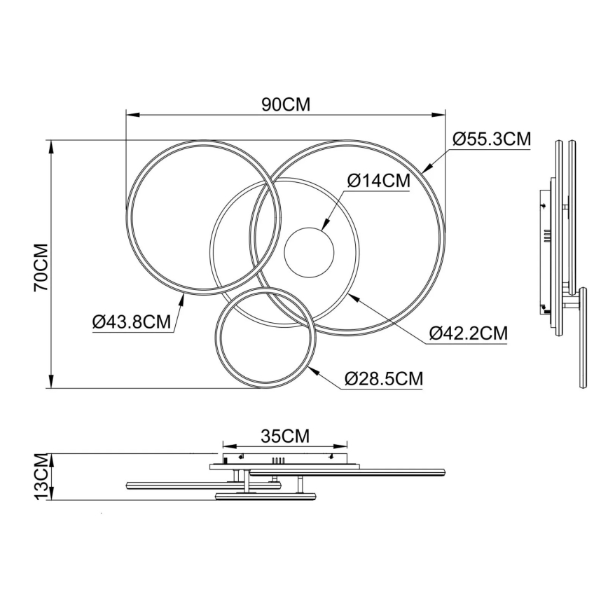Globo - Dimbare LED plafondlamp LED/54W/230V 2700-6500K 90x70 cm antraciet/goud + afstandsbediening
