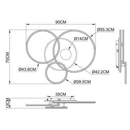 Globo - Dimbare LED-plafondlamp LED/54W/230V 2700–6500K 90x70 cm zilver + afstandsbediening