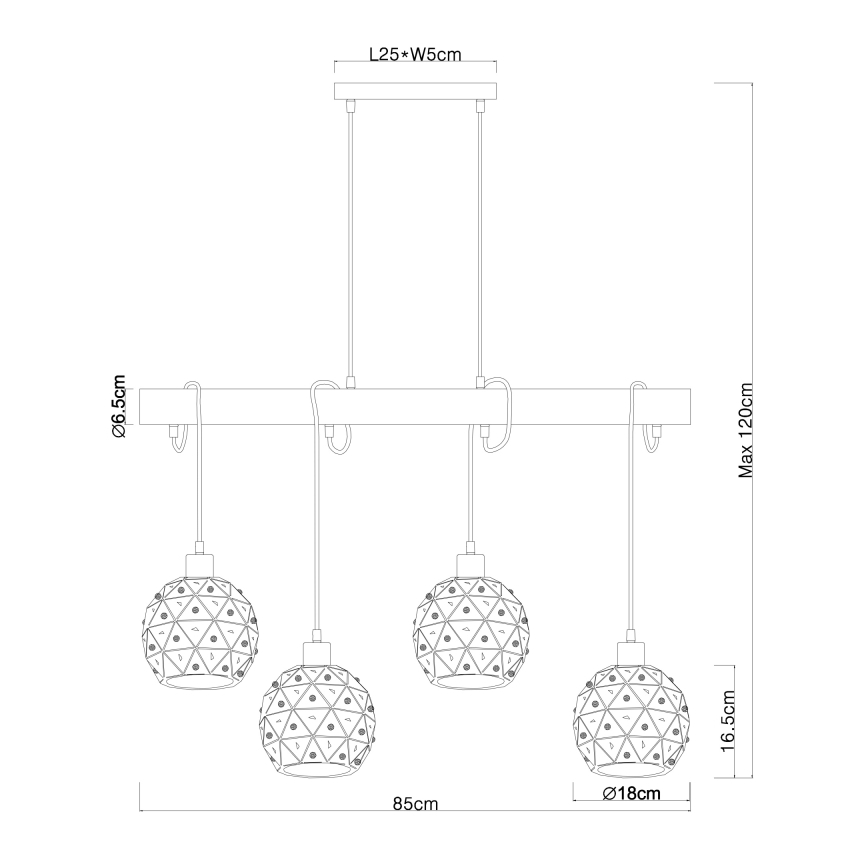 Globo 54029-4H - Hanglamp aan kabel JODIE 4xE27/40W/230V beige/zwart