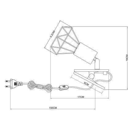 Globo - Wandlamp met clip 1xE14/40W/230V zwart