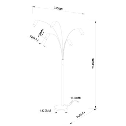 Globo - Vloerlamp 5xGU10/35W/230V