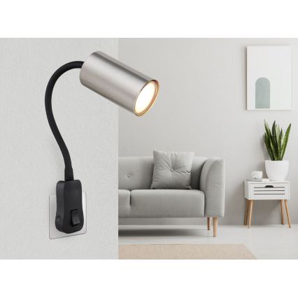 Globo - Wandspot met stekker 1x GU10/35W/230V mat chroom
