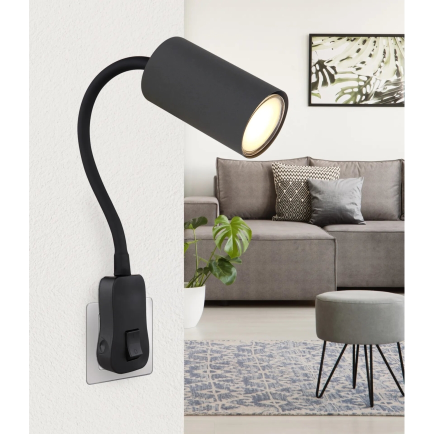 Globo - Wandspot met stopcontact 1xGU10/35W/230V zwart