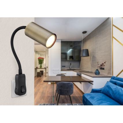 Globo - Wandspot met stopcontact 1xGU10/25W/230V zwart/messing