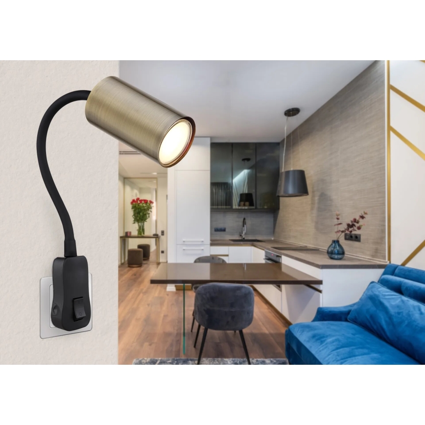 Globo - Wandspot met stopcontact 1xGU10/25W/230V zwart/messing