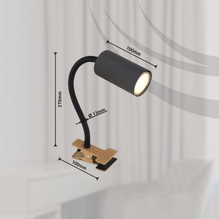 Globo - Flexibele lamp met een klem 1xGU10/25W/230V grijs/bruin