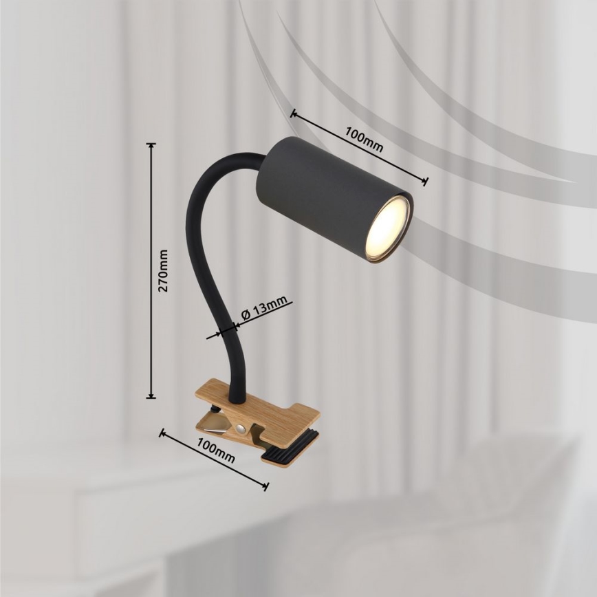 Globo - Flexibele lamp met een klem 1xGU10/25W/230V grijs/bruin