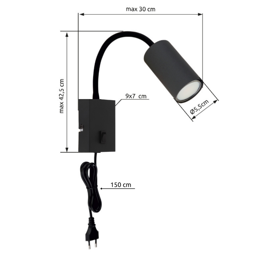 Globo - Flexibele wandlamp 1xGU10/25W/230V zwart