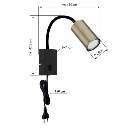 Globo - Flexibele wandlamp 1xGU10/25W/230V zwart/messing