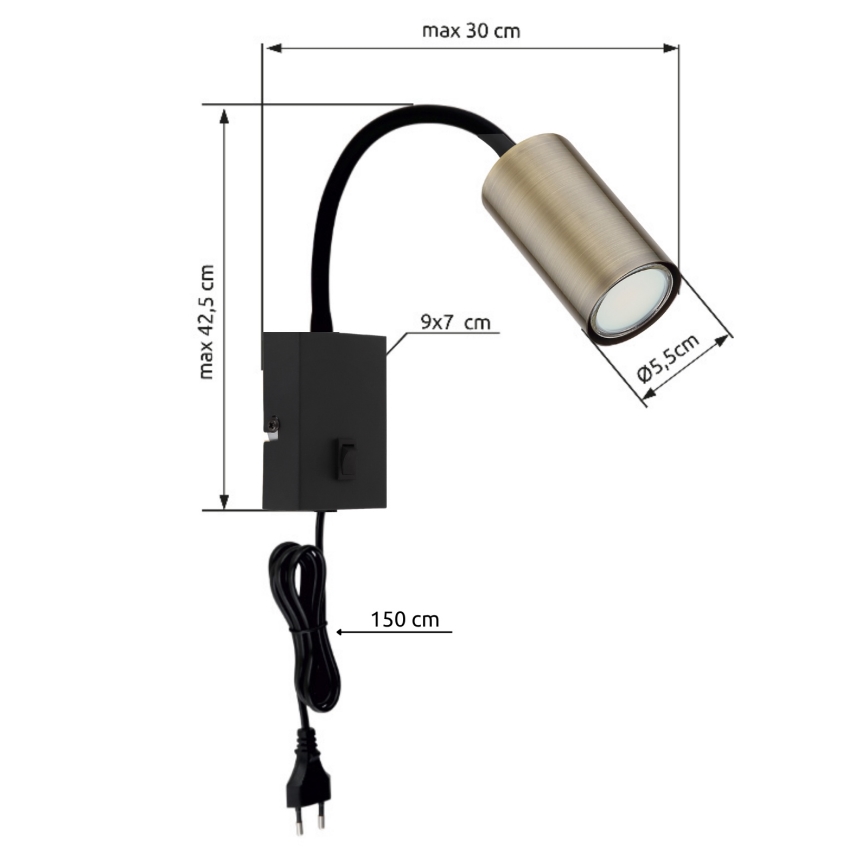 Globo - Flexibele wandlamp 1xGU10/25W/230V zwart/messing