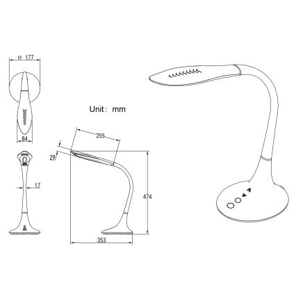 Globo - Dimbare aanraakgevoelige flexibele bureaulamp LED/9W/230V 3000/4000/6500K zwart