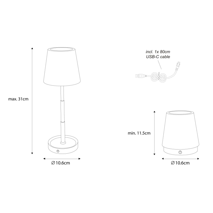 Globo - Dimbare tafellamp met aanraakbediening en oplaadfunctie LED/1,2W/5V 1200 mAh