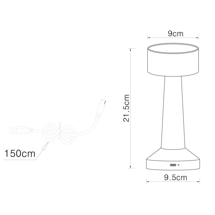 Globo - Dimbaar LED touch tafellampje LED/1W/3,7V 2700K/4000K/6500K 800 mAh USB zwart