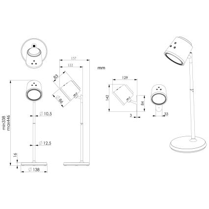 Globo - Dimbaar LED touch tafellampje 4in1 LED/6W/3,7V 3000K/4000K/6500K 1500 mAh USB wit