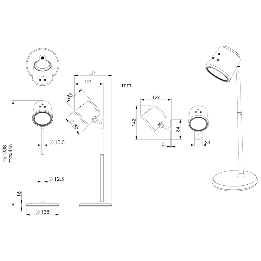 Globo - Dimbaar LED touch tafellampje 4in1 LED/6W/3,7V 3000K/4000K/6500K 1500 mAh USB wit