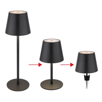 Globo - Dimbare aanraakbare oplaadbare buiten tafellamp 3-in-1 LED/3W/5V 3000/4000/5000K IP54 1800 mAh zwart