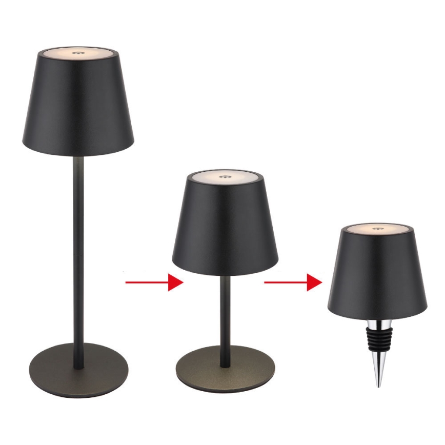 Globo - Dimbare aanraakbare oplaadbare buiten tafellamp 3-in-1 LED/3W/5V 3000/4000/5000K IP54 1800 mAh zwart