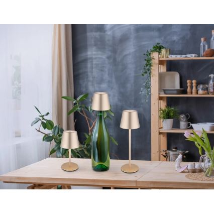 Globo - Dimbare, oplaadbare buitentafellamp met aanraakbediening 3-in-1 LED/3W/5V 3000/4000/5000K IP54 1800 mAh messing