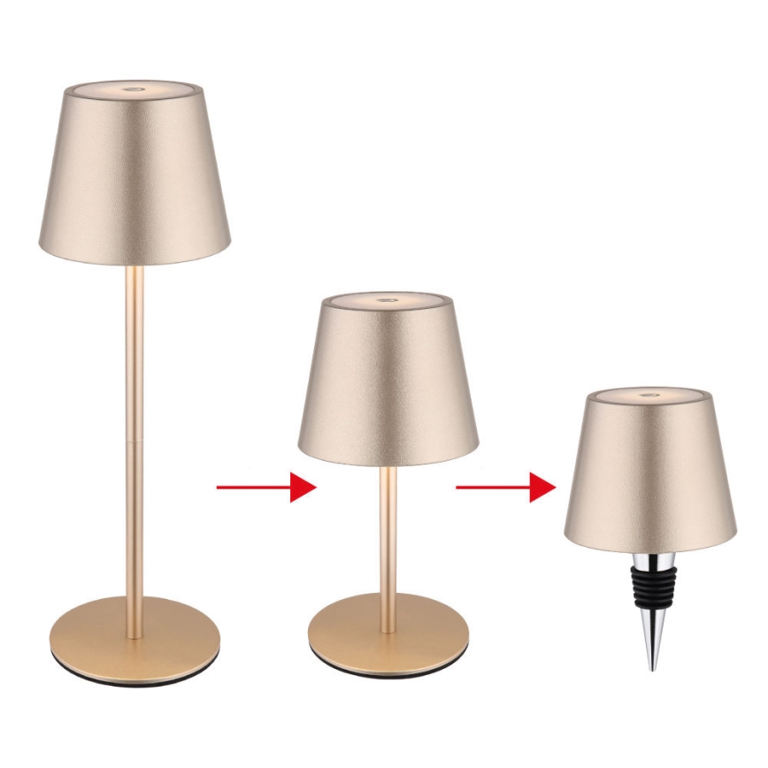 Globo - Dimbare, oplaadbare buitentafellamp met aanraakbediening 3-in-1 LED/3W/5V 3000/4000/5000K IP54 1800 mAh messing
