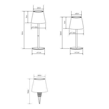 Globo - Dimbare, oplaadbare buitentafellamp met aanraakbediening 3-in-1 LED/3W/5V 3000/4000/5000K IP54 1800 mAh messing