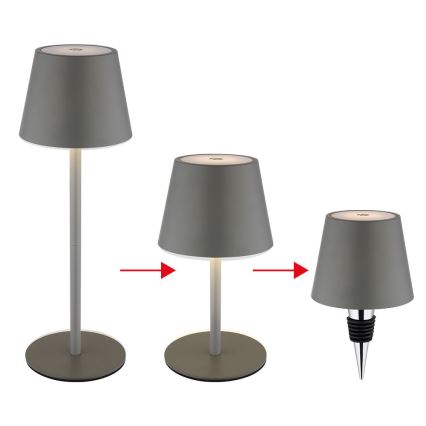 Globo - 3-in-1 dimbare LED aanraakgevoelige oplaadbare buitentafellamp 3W/5V 3000/4000/5000K IP54 1800 mAh grijs