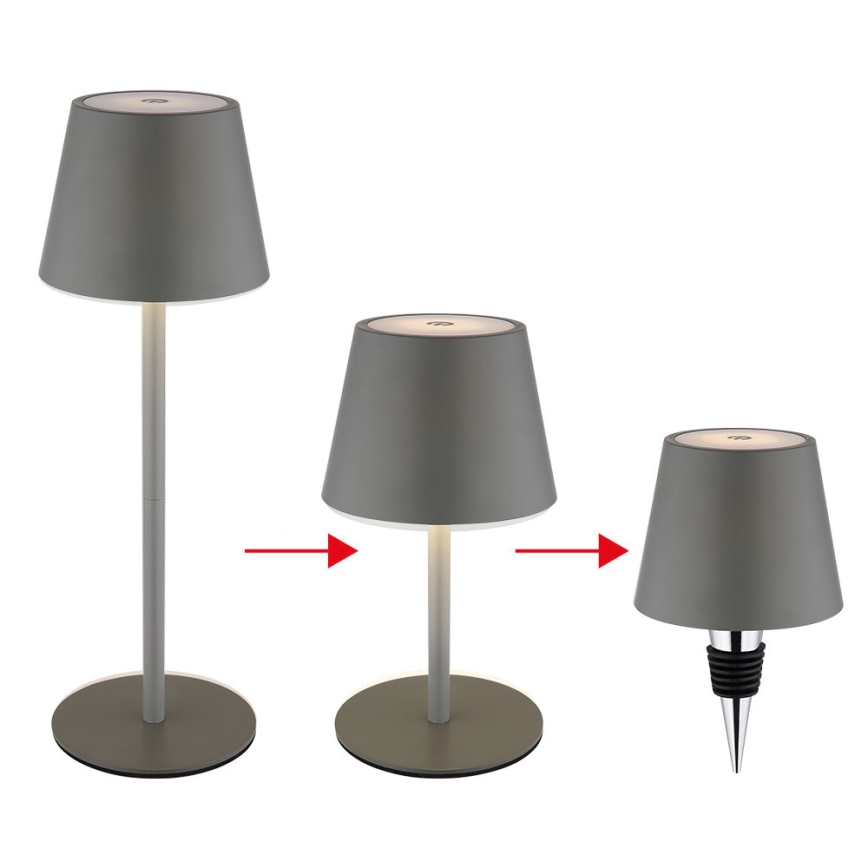 Globo - 3-in-1 dimbare LED aanraakgevoelige oplaadbare buitentafellamp 3W/5V 3000/4000/5000K IP54 1800 mAh grijs