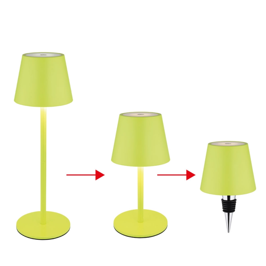 Globo - Dimbare, aanraakbediende oplaadbare buitentafellamp 3-in-1, LED 3W/5V, 3000/4000/5000K, IP54, 1800 mAh, groen