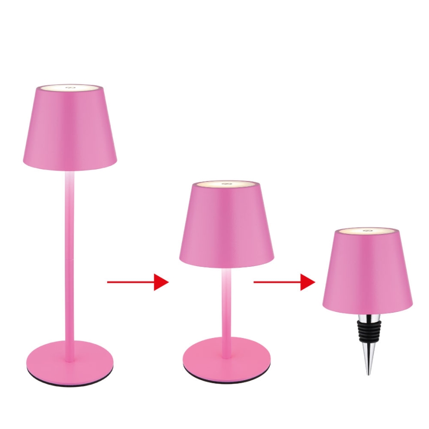 Globo - Dimbare oplaadbare LED-buitentafellamp met aanraakbediening 3-in-1 LED/3W/5V 3000/4000/5000K IP54 1800 mAh roze