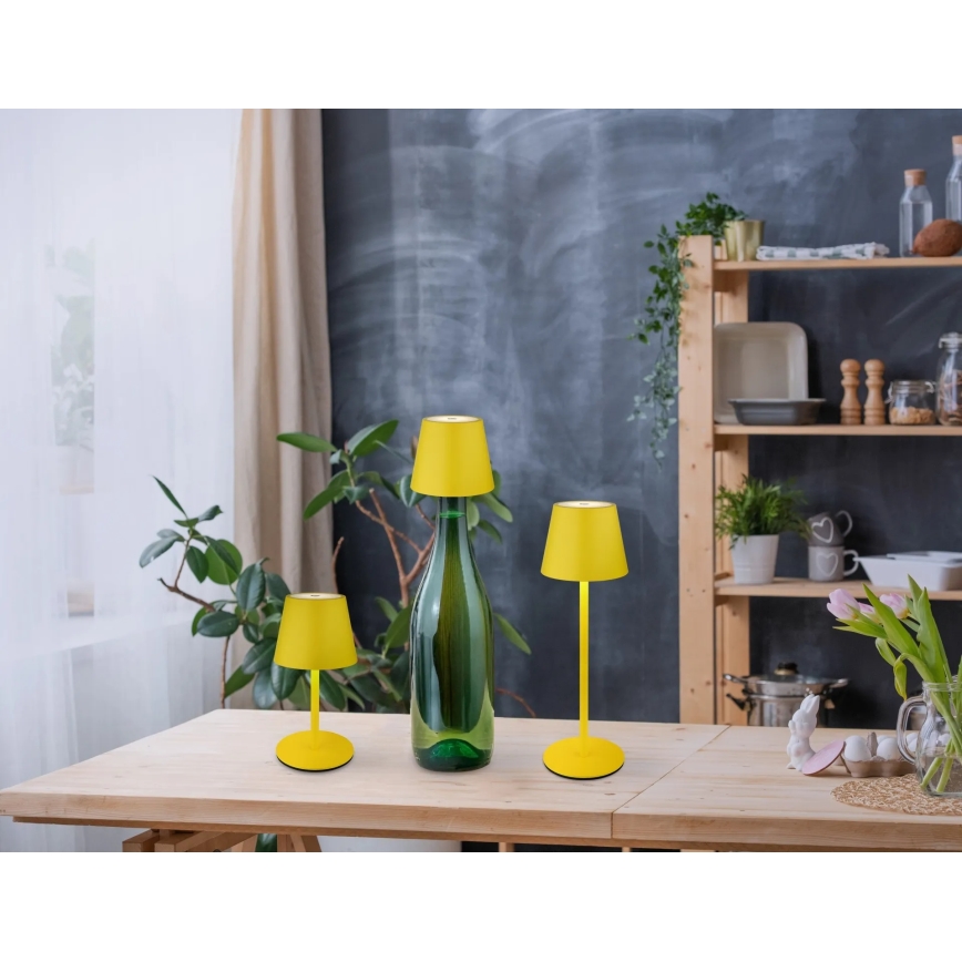 Globo - Dimbare, oplaadbare tafellamp voor buiten met aanraakbediening, 3-in-1, LED/3W/5V, 3000/4000/5000K, IP54, 1800 mAh, geel
