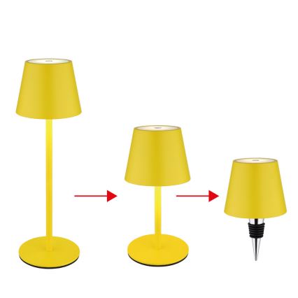 Globo - Dimbare, oplaadbare tafellamp voor buiten met aanraakbediening, 3-in-1, LED/3W/5V, 3000/4000/5000K, IP54, 1800 mAh, geel